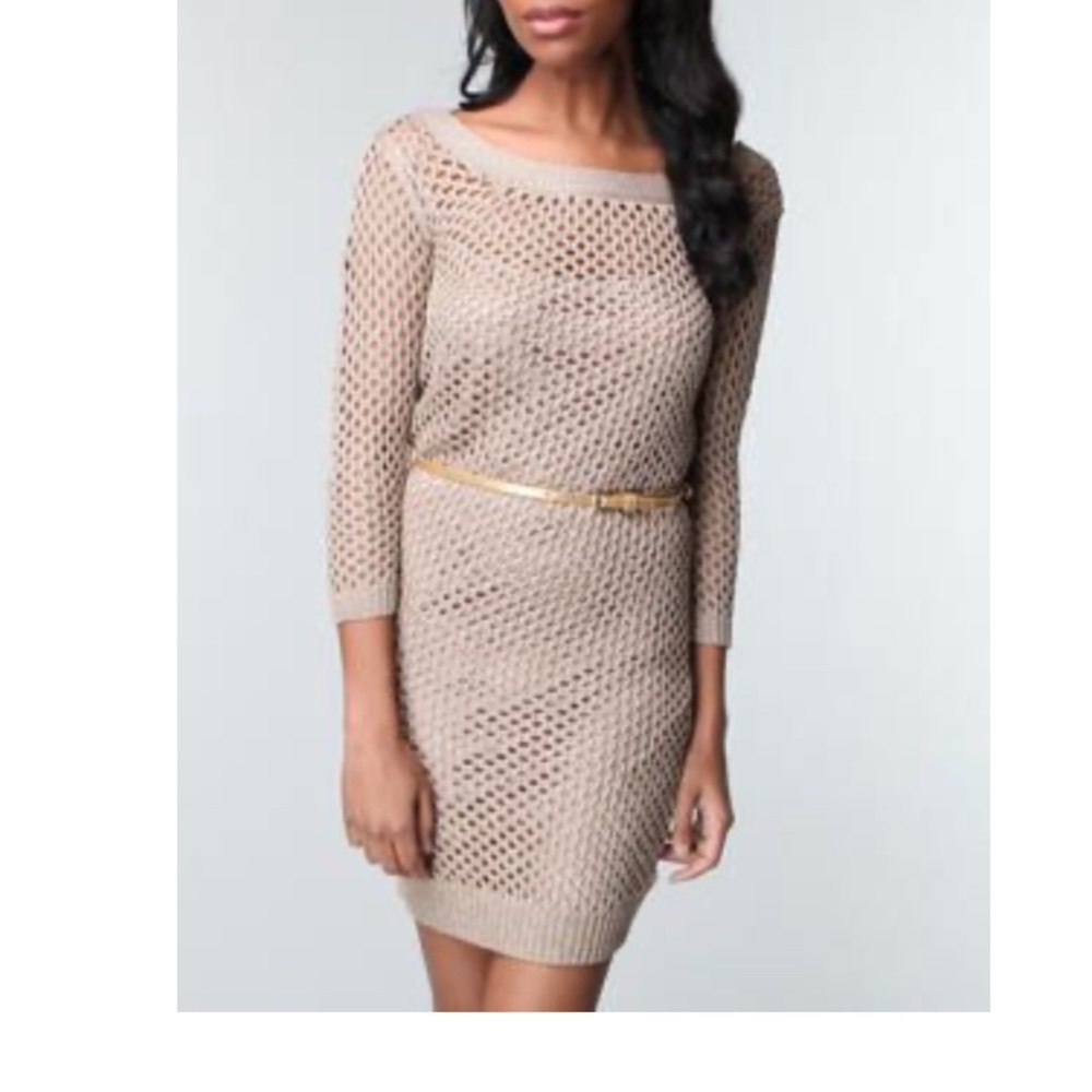 NEW Baby Phat Gold Crochet Gold/ Tan Speckle sparkle dress M Y2K